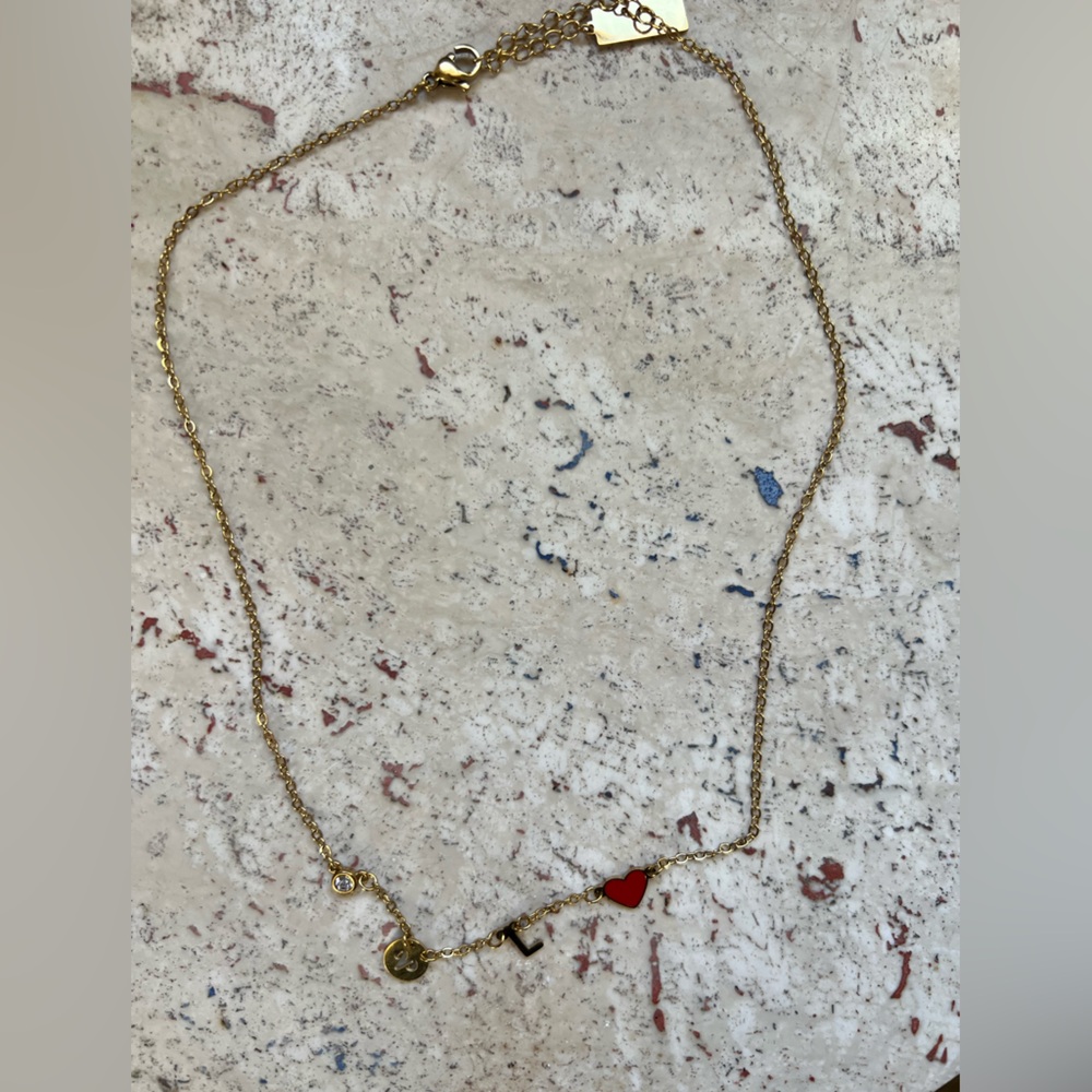 Aries zodiac with ‘L’ initial with Red Heart and simulated/faux diamond